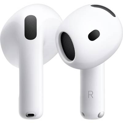 Coppia di auricolari wireless bianchi mostrati in vista frontale, con uno contrassegnato con "R" per l'auricolare destro.