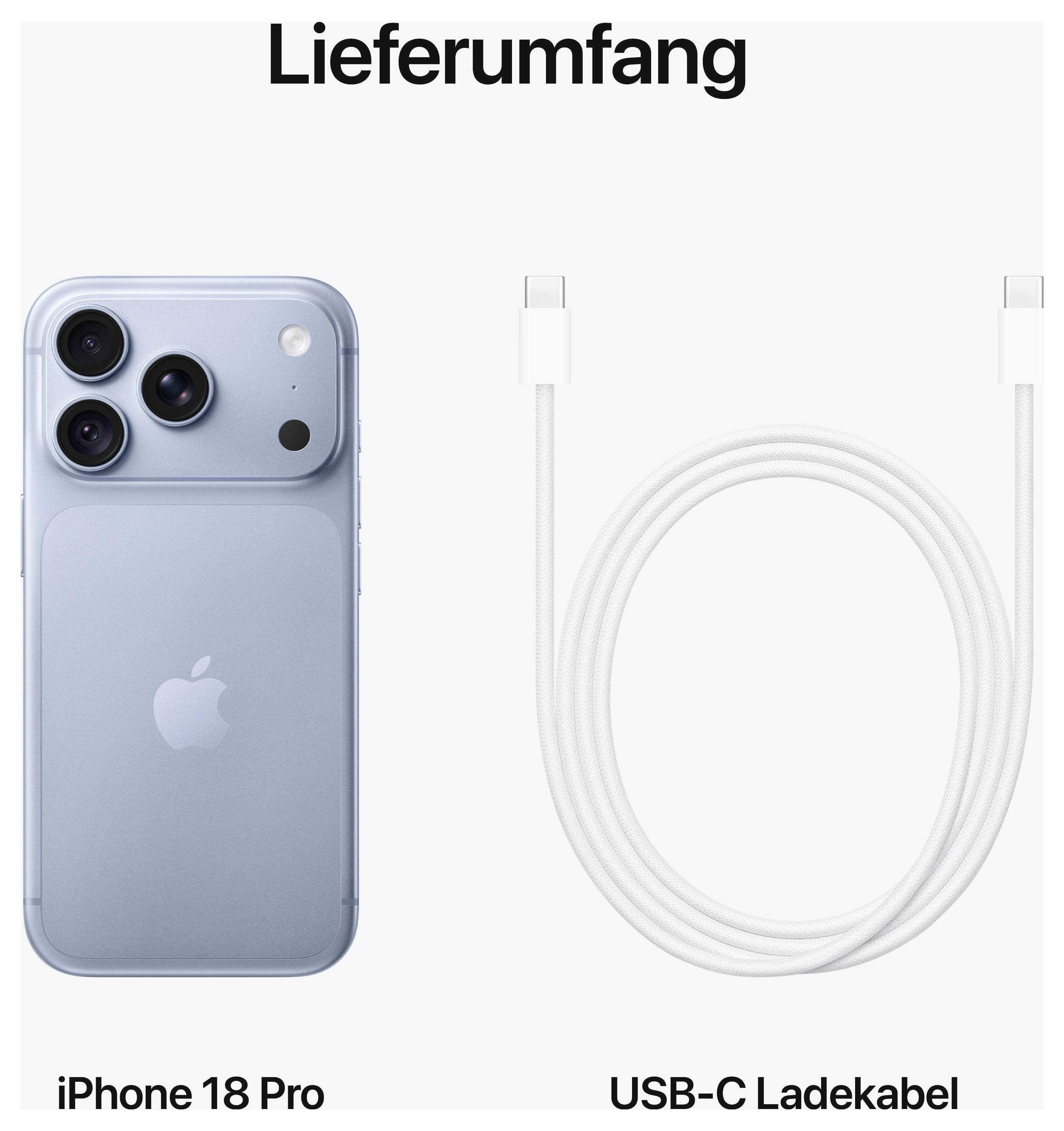 Contenuto della confezione: iPhone 18 Pro e cavo di ricarica USB-C.