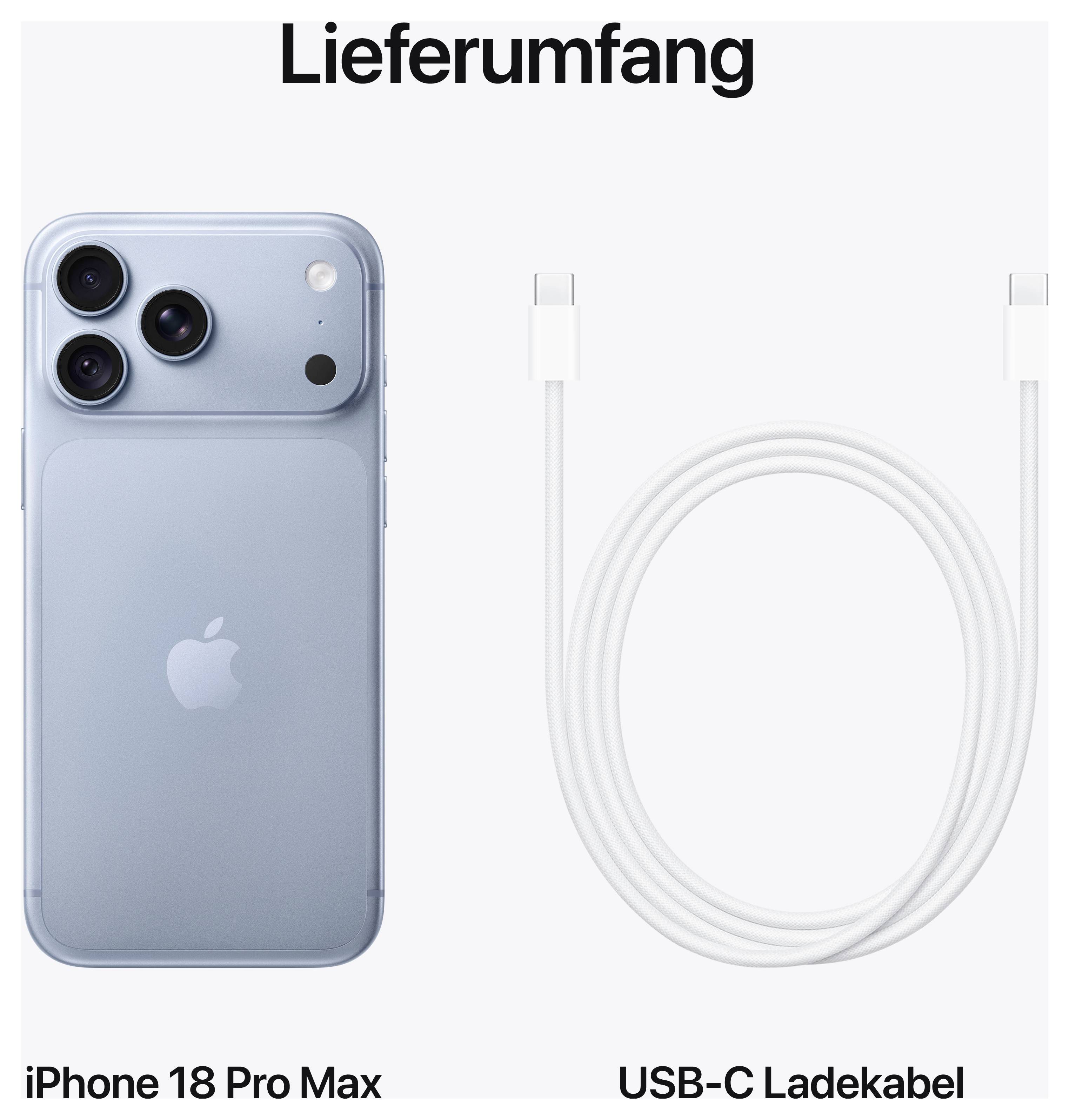 Contenuto della confezione dell'iPhone 18 Pro Max: Smartphone e cavo di ricarica USB-C.