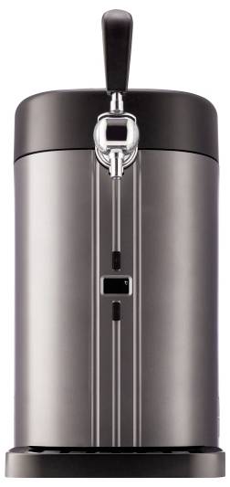 Dispenser per birra kegerator in acciaio inossidabile con maniglia rubinetto nera e gruppo rubinetto frontale.