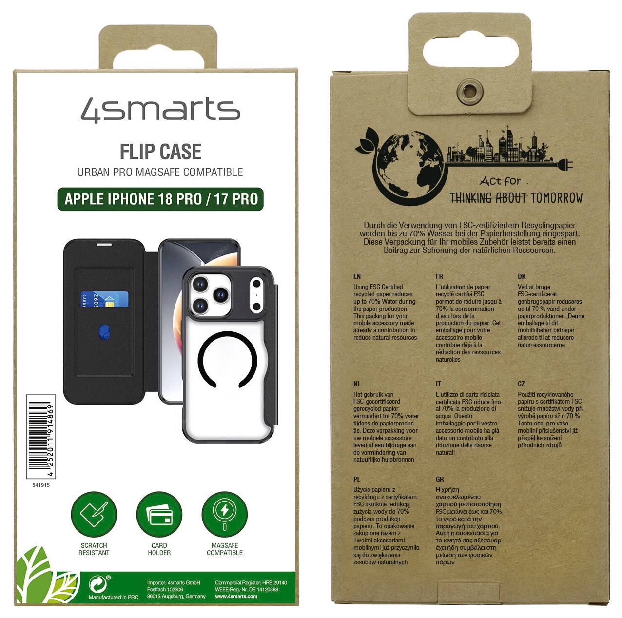 4Smarts Urban Pro Flipcase Custodia a libro Booklet Apple iPhone 18 Pro, iPhone 17 Pro Nero, Trasparente Carica induttiv-6