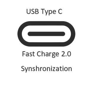 Icona USB Type-C etichettata "Fast Charge 2.0" e "Sincronizzazione"