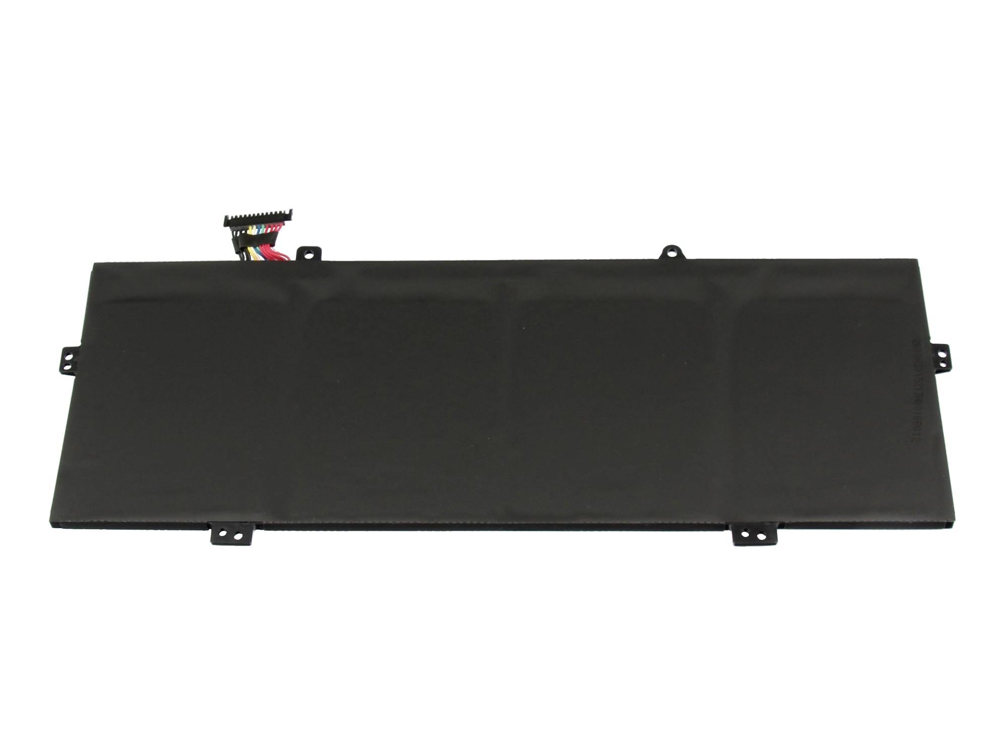 Pannello o display elettronico rettangolare nero con linguette di montaggio e un connettore di cavo visibile su sfondo bianco.