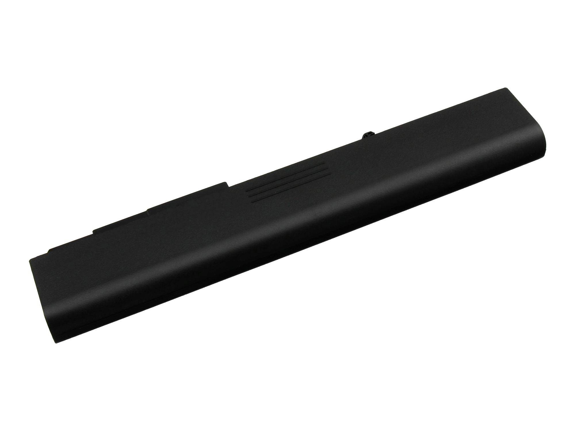 Pacco batteria per laptop nero mostrato su sfondo bianco.