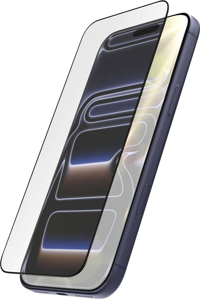 Due smartphone che si sovrappongono mostrati da un angolo, uno con lo schermo acceso e grafiche astratte luminose di luce blu.