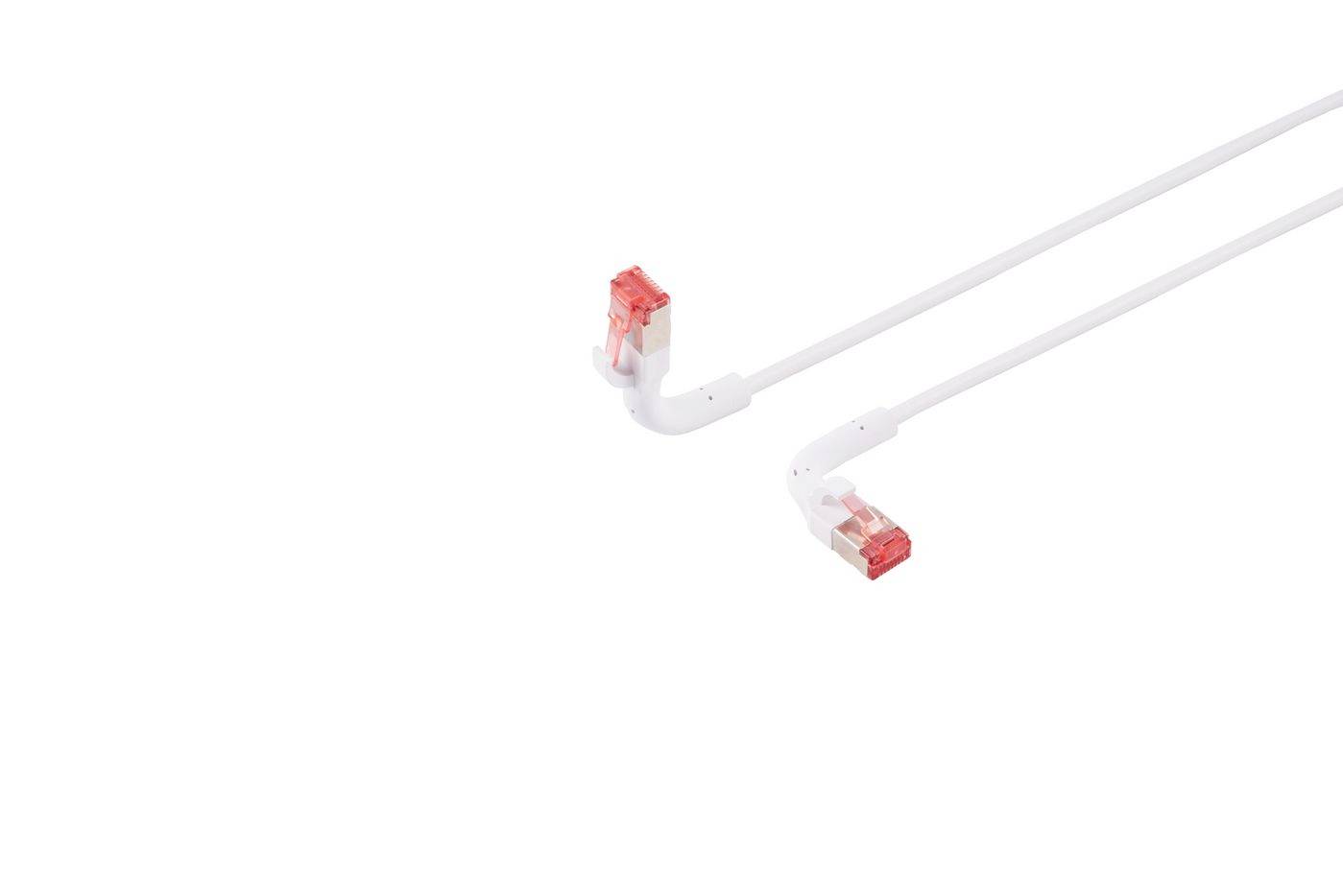 Cavo Ethernet bianco con connettori RJ45 su sfondo bianco semplice
