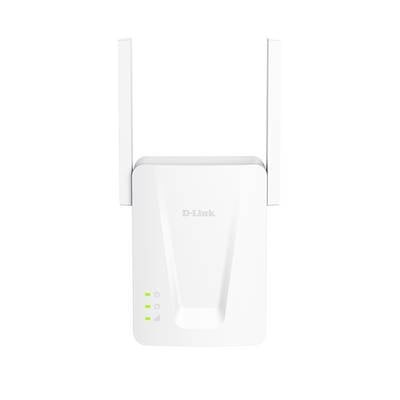 Estensore di portata Wi-Fi D-Link bianco con due antenne e tre spie di stato verdi su uno sfondo neutro