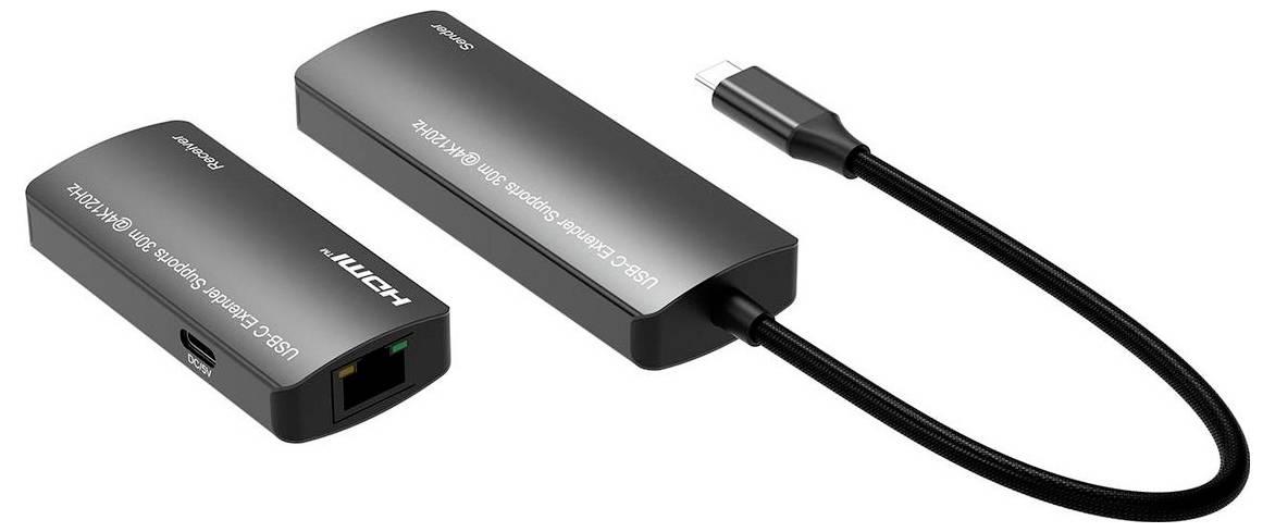 Due adattatori USB-C a Ethernet neri con cavo collegato, mostrati su uno sfondo bianco.