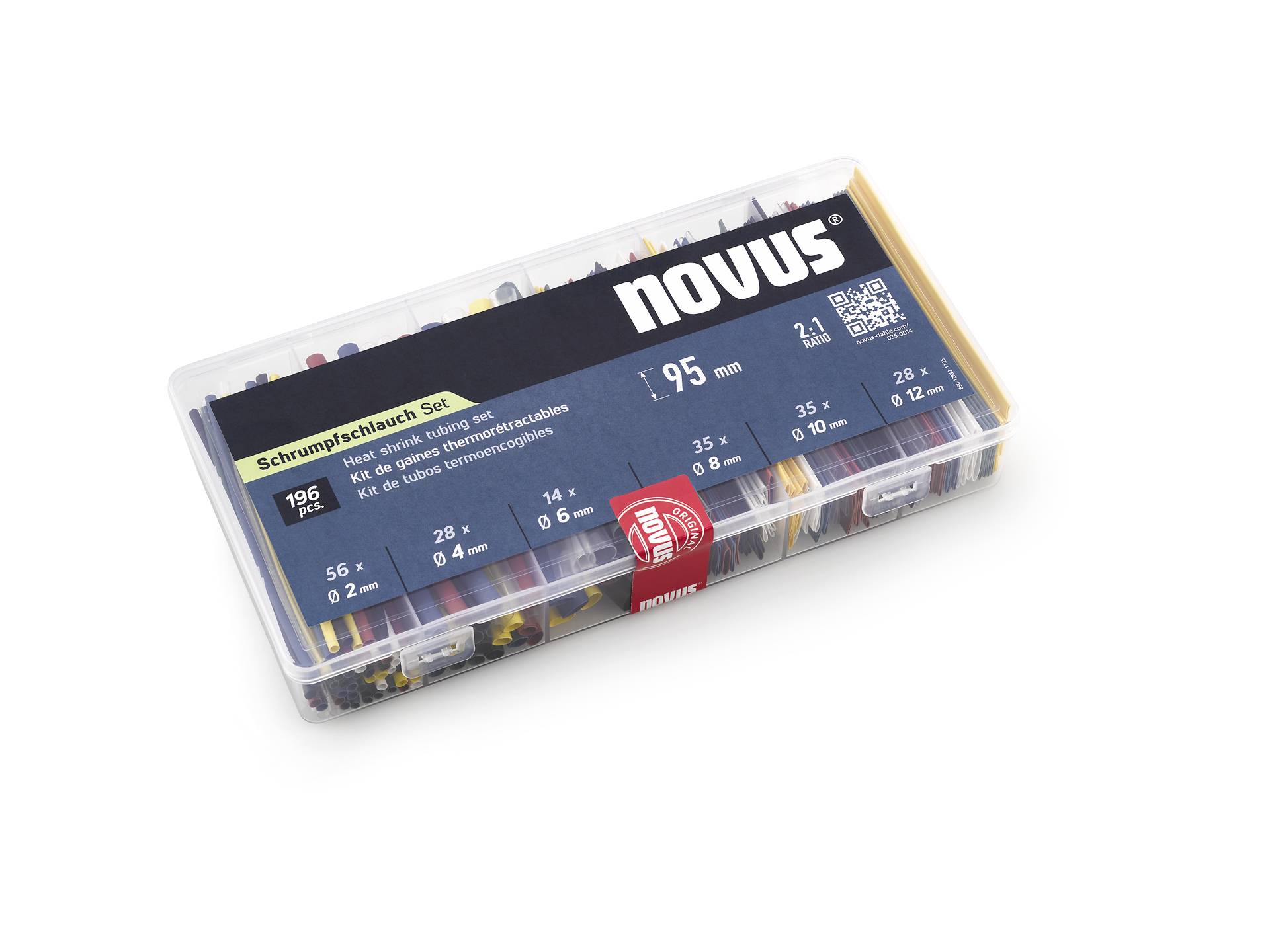 Novus Tools 035-0014 Kit di guaine termorestringenti Nero, Rosso, Giallo, Verde, Blu, Bianco, Trasparente 1 pz.