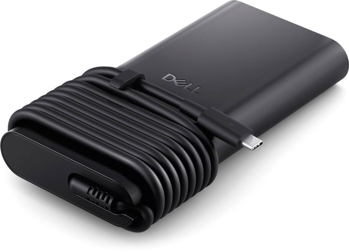 Unità disco rigido esterno portatile Dell con cavo USB arrotolato integrato, mostrato in nero su sfondo bianco.