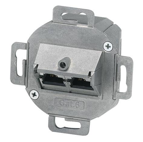 Modulo presa Ethernet Cat 6 da parete con due porte RJ45 e staffe di montaggio in metallo