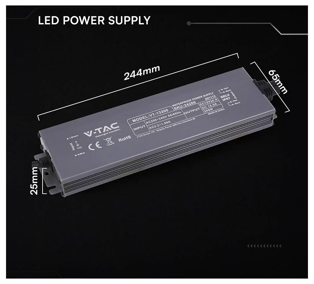 V-TAC VT-13200 Trasformatore per LED Tensione costante 200 W 16.5 A 12 V Sovratensione 1 pz.-1