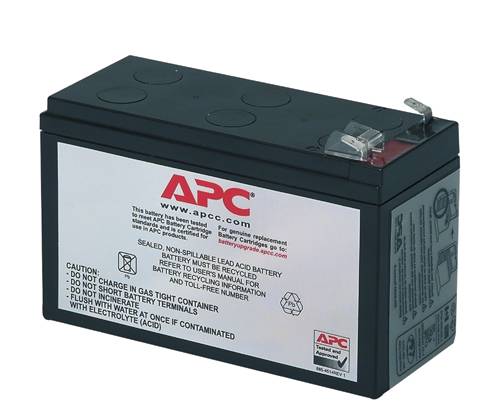Batteria APC con etichetta contenente informazioni sulla sicurezza e sul riciclaggio.