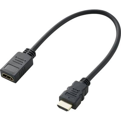Un cavo di prolunga HDMI nero con un connettore maschio e un connettore femmina.