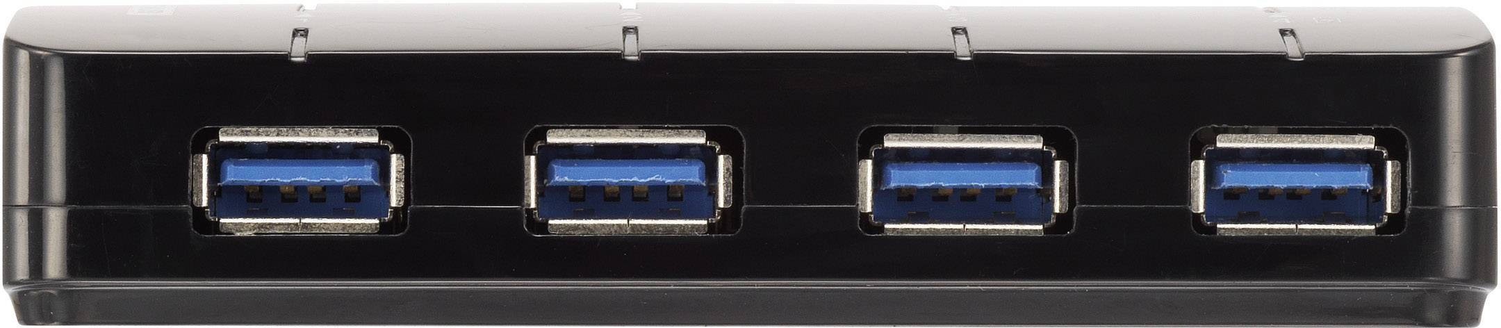 Quattro porte USB 3.0 su un hub USB nero e compatto.