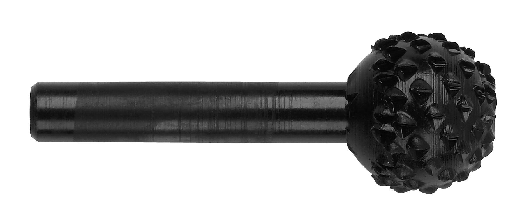Fresa con testa a sfera e struttura grezza, per la lavorazione di materiali come metallo o legno.