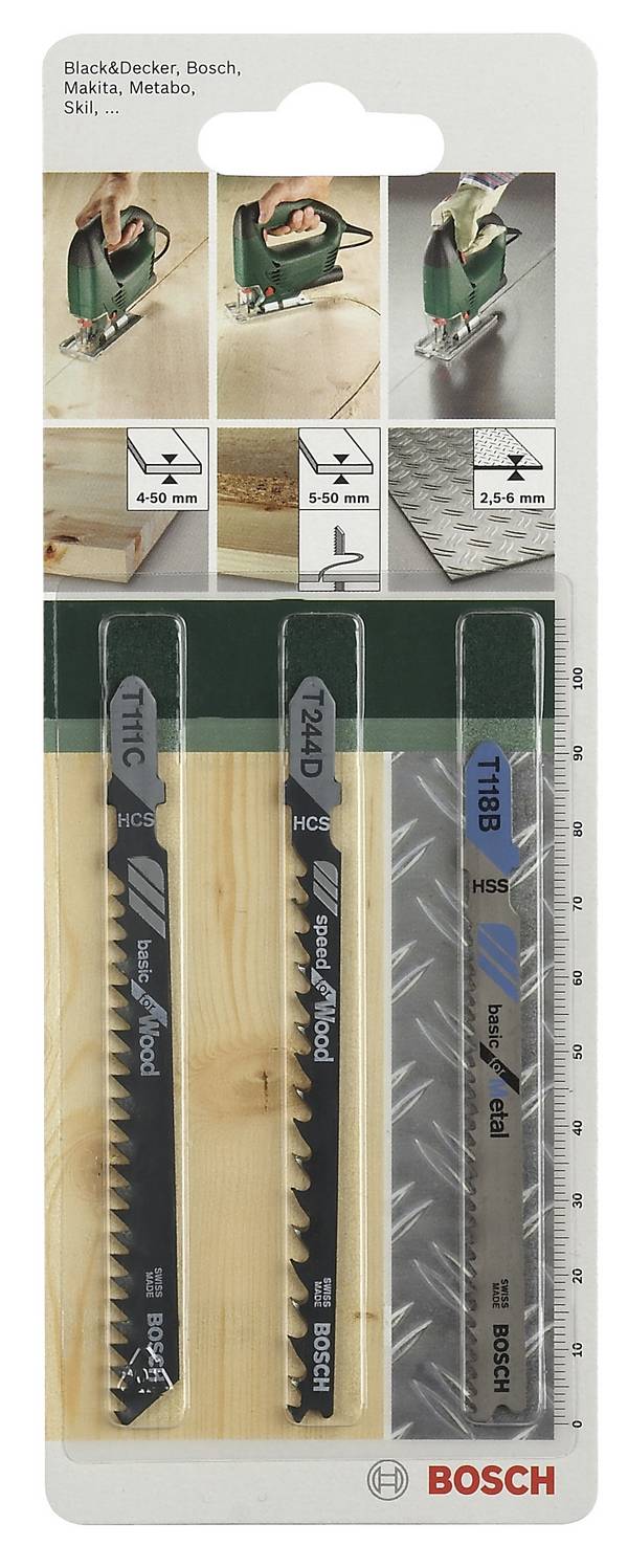 Bosch Accessories 2609256741 3 pz. Kit di lame per seghetto alternativo con impugnatura a T 3 pz.