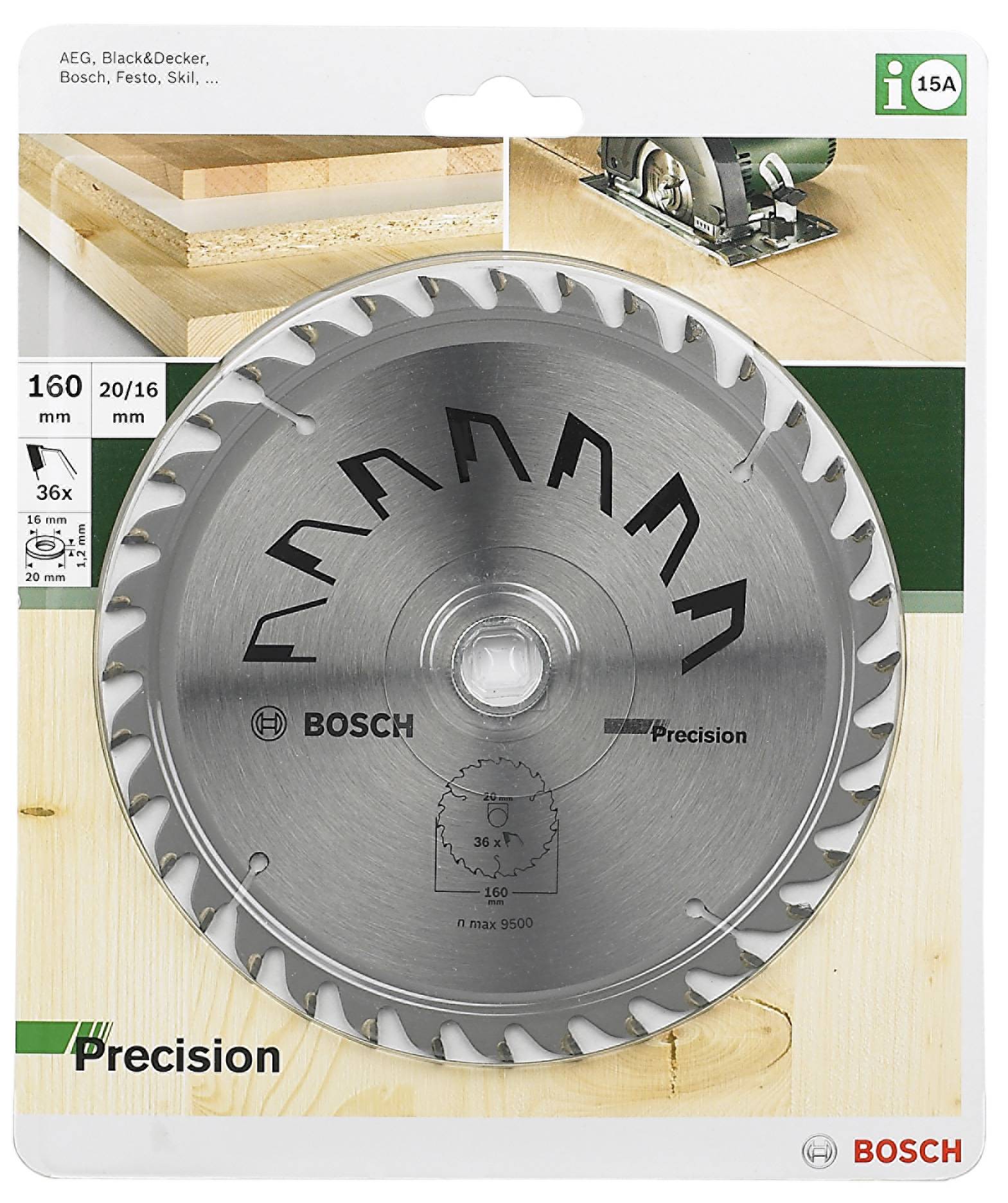 Confezione di lama per sega con logo Bosch. Lama con profilo dentato. Adatta per la lavorazione del legno. Diametro: 160 mm, 36 denti.