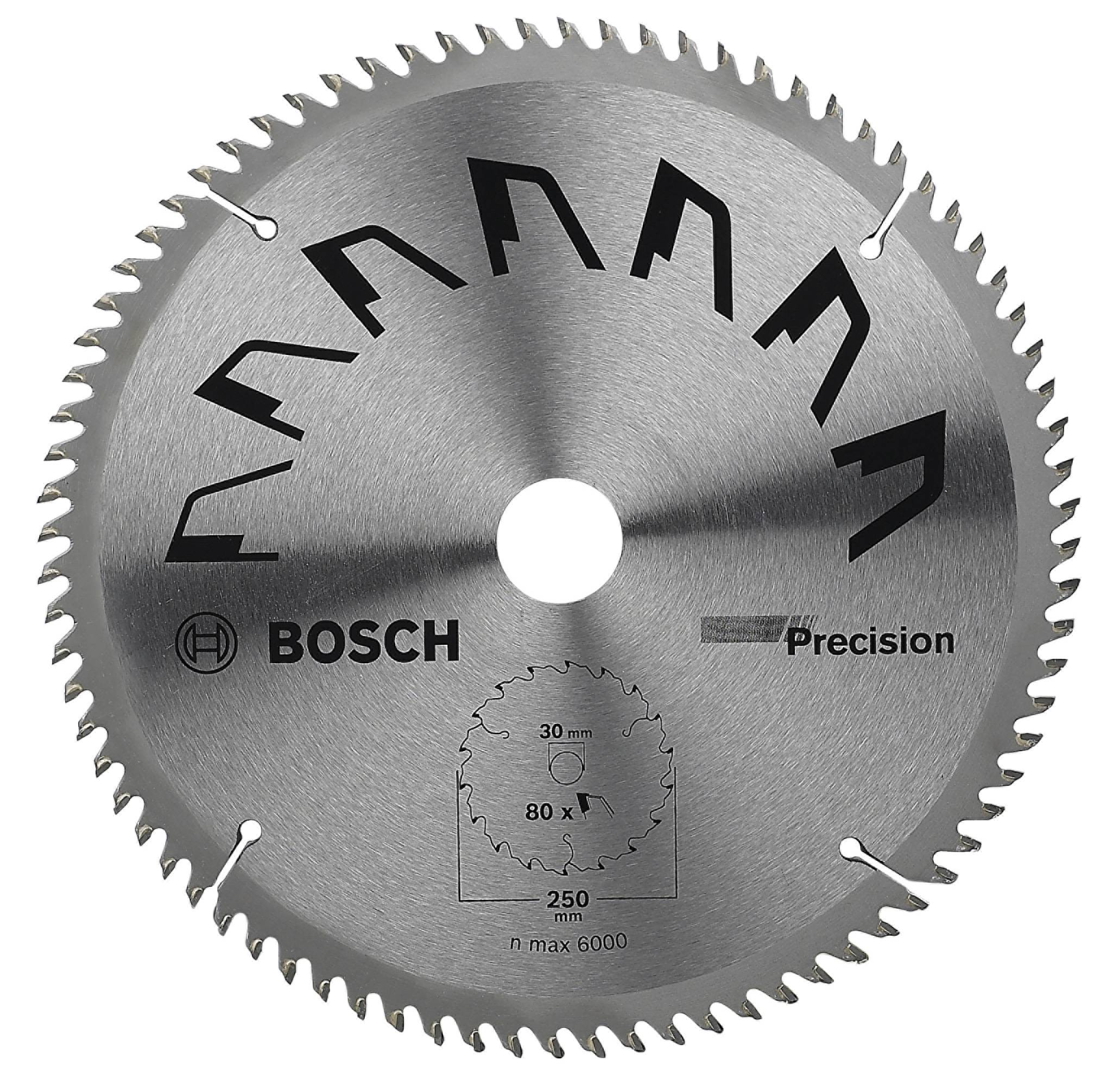 Lama per sega circolare 'Bosch Precision', diametro 250 mm, 80 denti, max 6000 giri/min, adatto per tagli precisi nel legno.