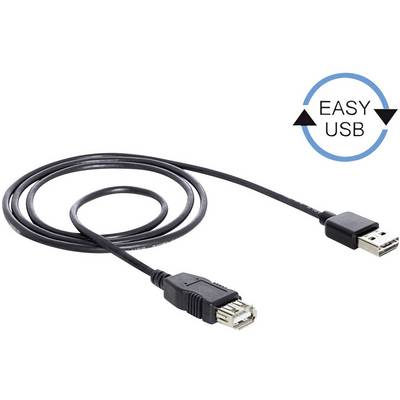 Cavo di prolunga USB nero con spina e presa. In alto a destra simbolo con 'EASY USB' e frecce che indicano semplicità.