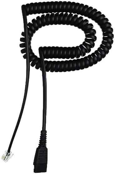 Cavo telefonico nero, a spirale, con due spine alle estremità, utilizzato per connessioni telefoniche analogiche.