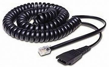 Cavo nero, a spirale, con spine alle estremità, una per la presa telefonica, l'altra per il ricevitore, arrotolato.