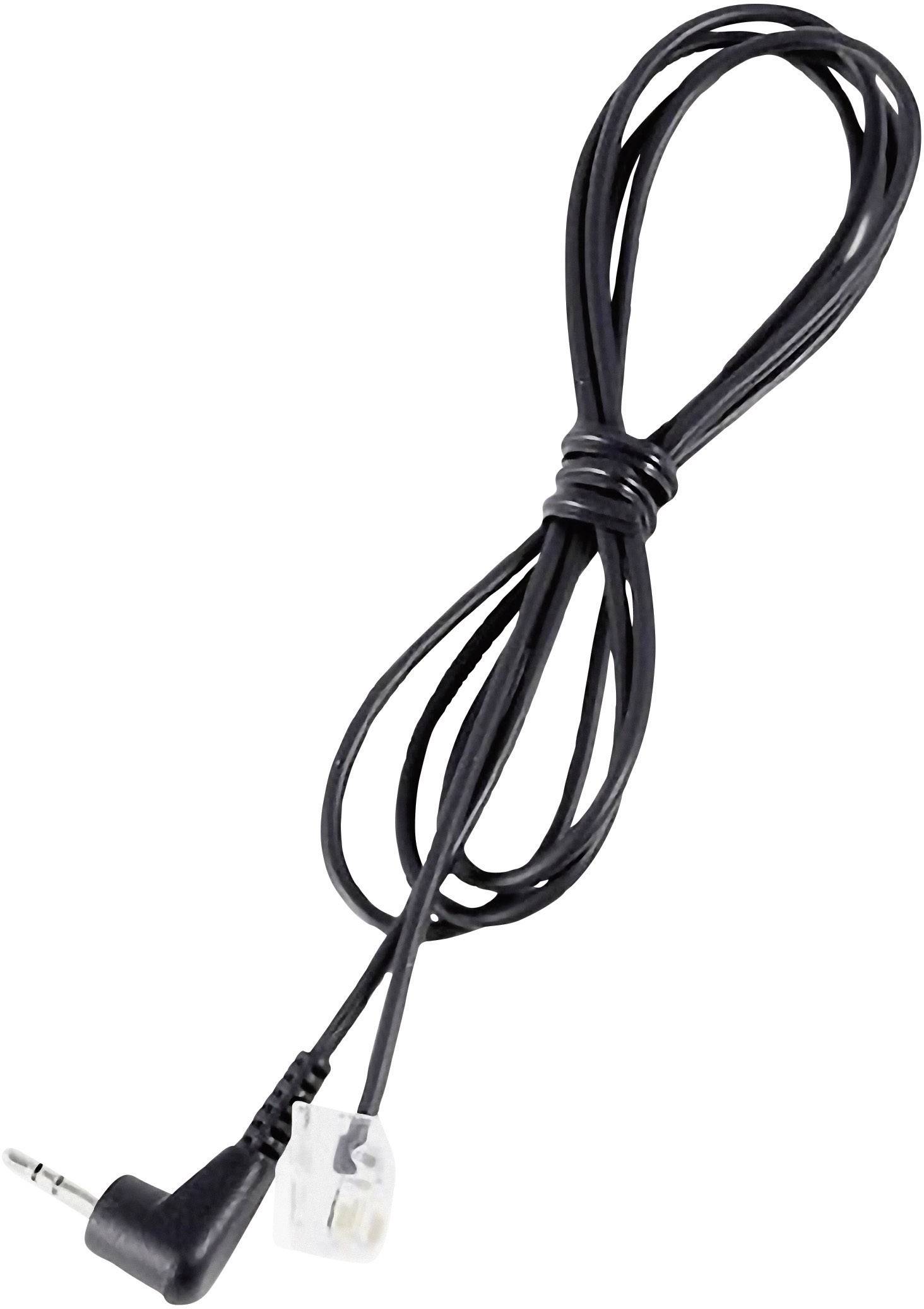Cavo audio nero con spinotto da 3,5 mm su un lato e connettore modulare RJ11 sull'altro, avvolto in modo sfuso.