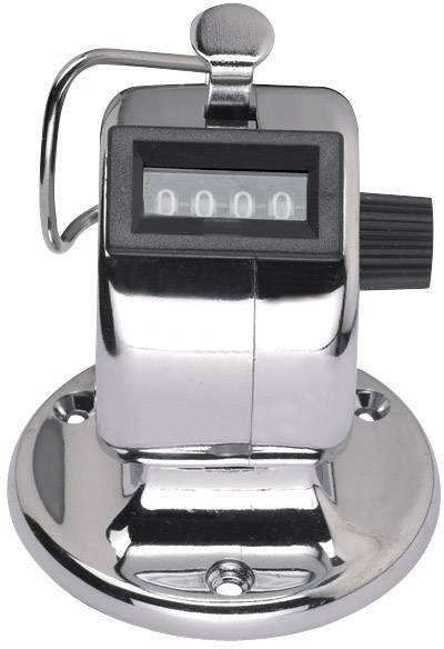 Contatore manuale in metallo con display a quattro cifre su base circolare, privo di numeri visibili.