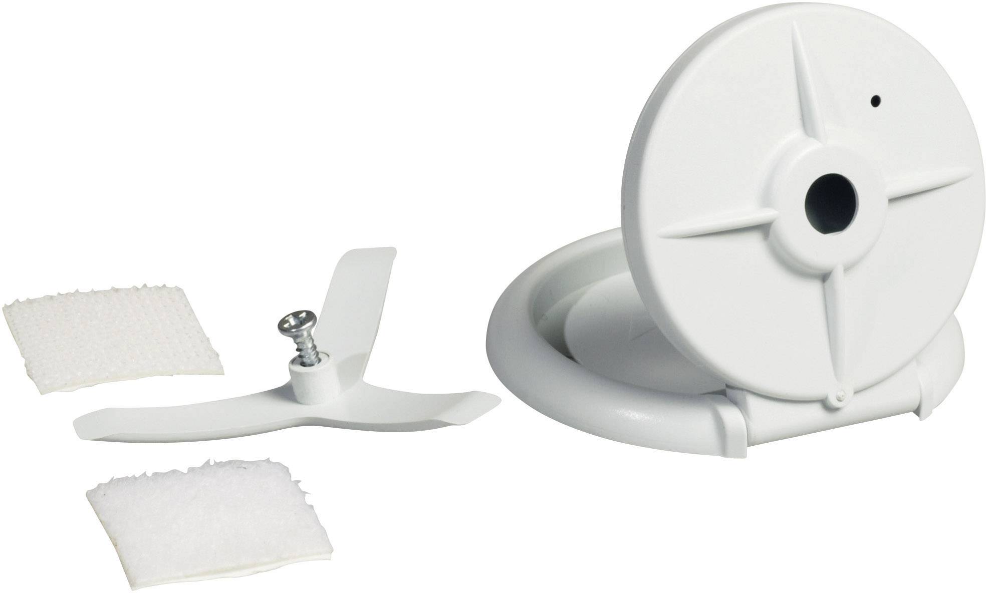 Supporto bianco per cavi con coperchio rimovibile, due chiusure a velcro e una vite. Utilizzato per l'organizzazione dei cavi.