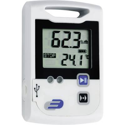 Termoidrometro digitale con un display che mostra '62.3 %rH' e '24.1 °C'. Pulsanti di controllo in basso a destra.