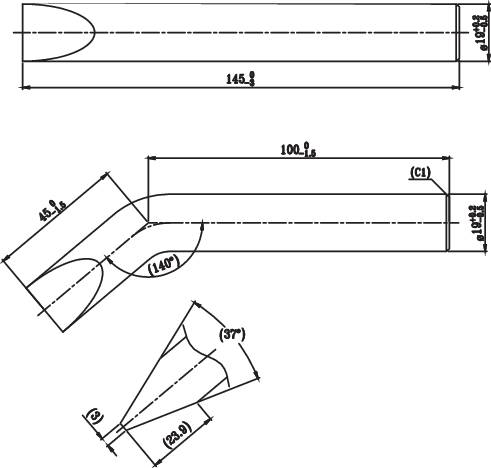Disegno tecnico con misure: In alto un oggetto lungo e sottile di 146,8 cm; in basso un oggetto simile di 101,1 cm con larghezza di 9 cm. Gli schizzi mostrano i contorni e i dettagli.