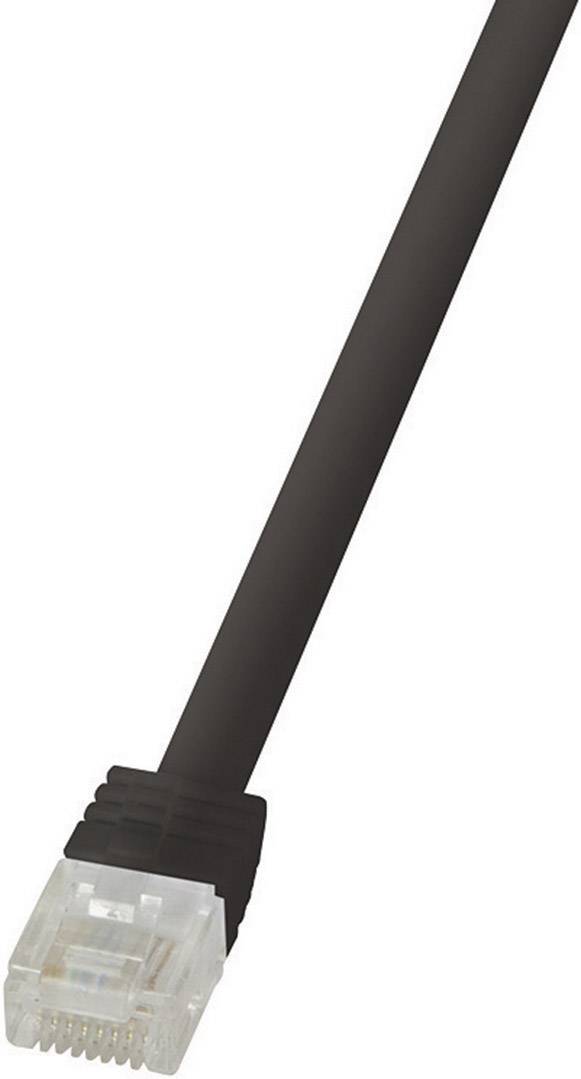 Un cavo Ethernet nero con connettore RJ45 trasparente.