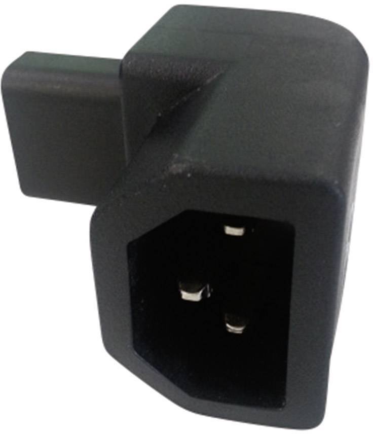 Adattatore IEC-C13 nero a forma di L, idoneo per apparecchiature elettriche e alimentatori, che mostra connessioni maschio e femmina.