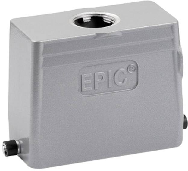 Un involucro grigio rettangolare con la scritta 'EPIC' e un'apertura superiore, probabilmente per connessioni elettriche.