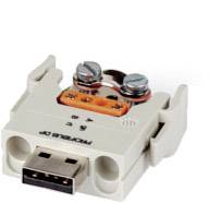 Un modulo USB con morsetti a vite, utilizzato per semplici connessioni elettroniche e prototipazione in esperimenti.