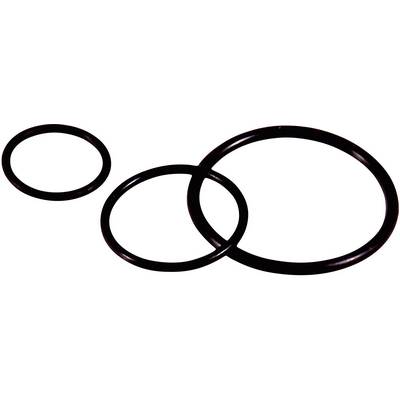 Tre anelli O neri di dimensioni diverse su sfondo bianco.