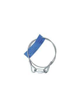 Cappio metallico con etichetta blu che può essere utilizzato come elemento di sigillatura o di connessione.