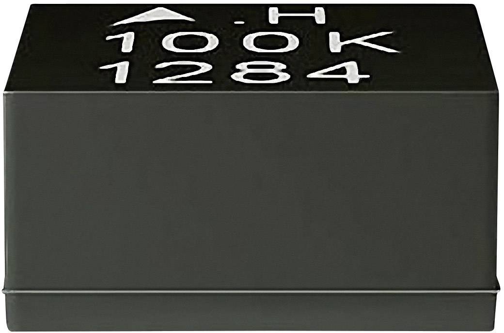 Piccolo cubo elettronico nero con componenti recante la scritta 'H 100K 1284' e una freccia rivolta verso l'alto.