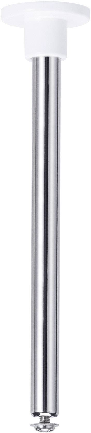 Un lungo bastone metallico sottile con un cappuccio di plastica bianco in cima.