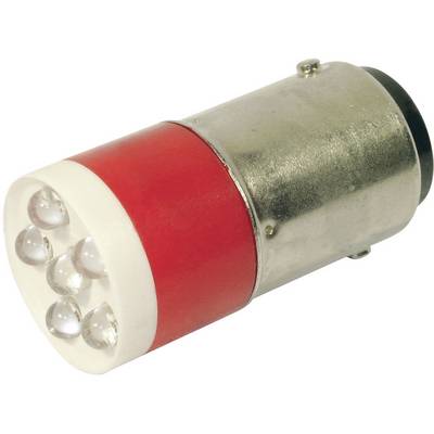 Una spia LED rossa con più piccoli diodi luminosi, forma cilindrica, su sfondo bianco.