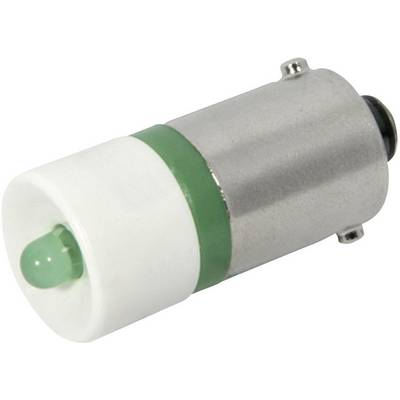 Lampada LED verde in corpo cilindrico, parzialmente metallica con anello verde.