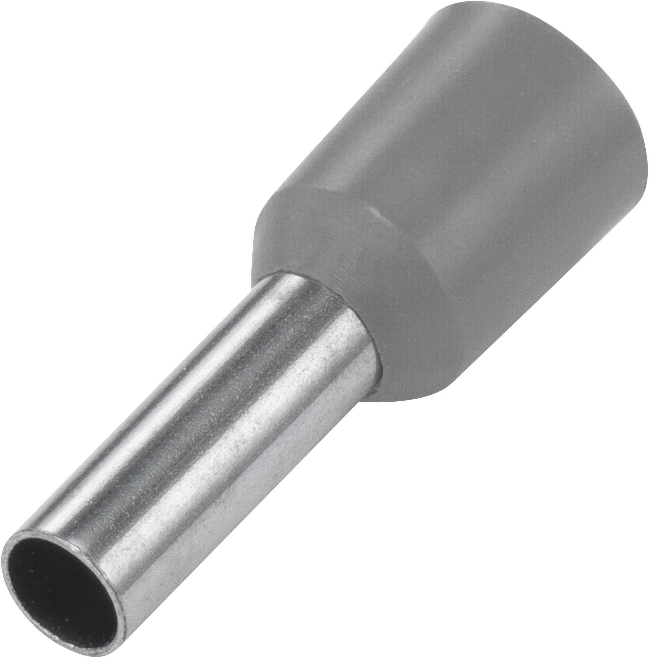 Un capocorda isolato con isolatore in plastica grigia e tubetto metallico. Utilizzato per il collegamento e l'isolamento di cavi elettrici.