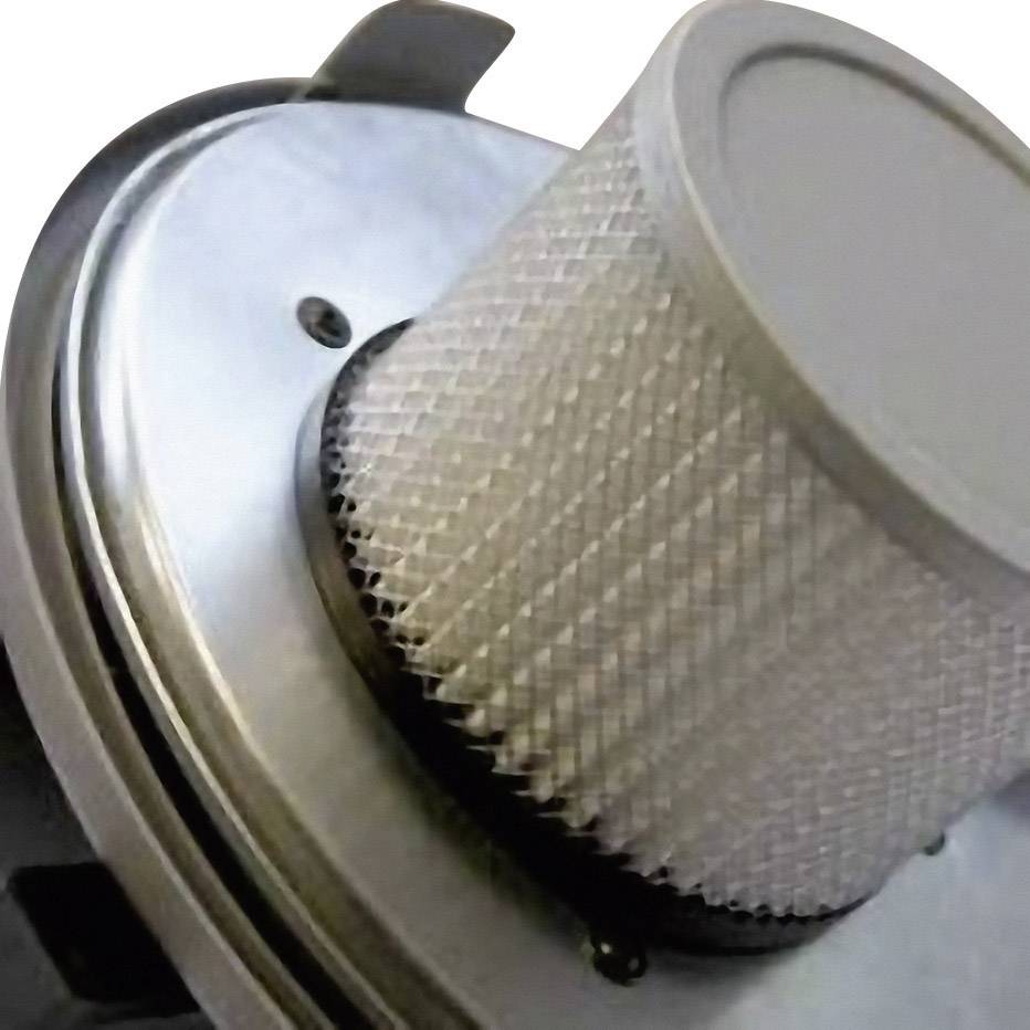 Un filtro dell'aria, cilindrico con materiale pieghettato in carta, montato in una cornice metallica, presumibilmente parte di una macchina.