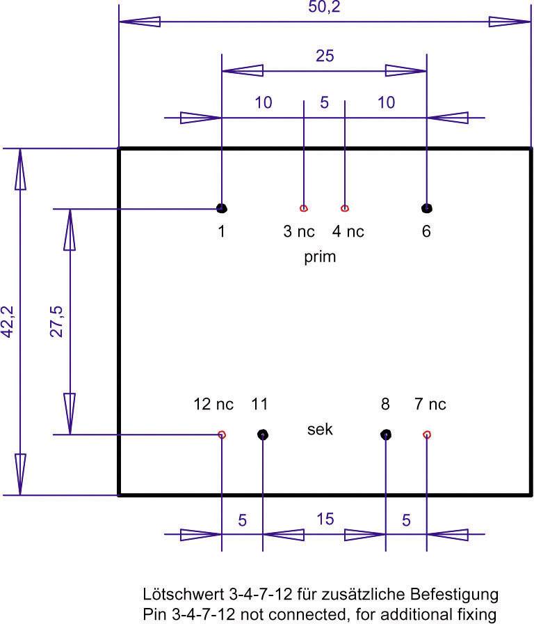 Diagramma di un oggetto rettangolare con dimensioni e posizioni dei punti di fissaggio. Note per un ulteriore ancoraggio.