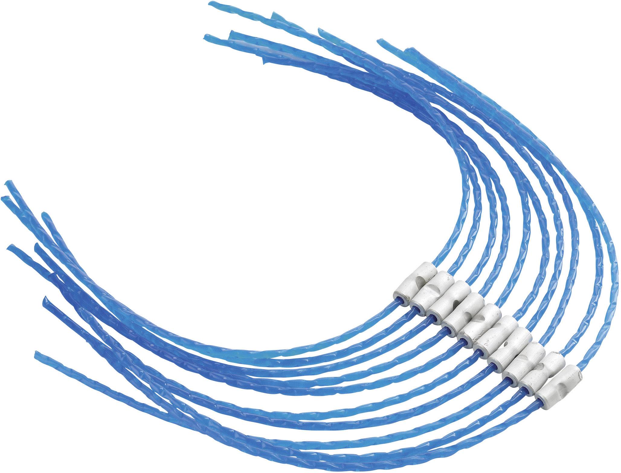 Un fascio di sigilli di sicurezza blu con chiusure in alluminio, piegati a forma di semicerchio.