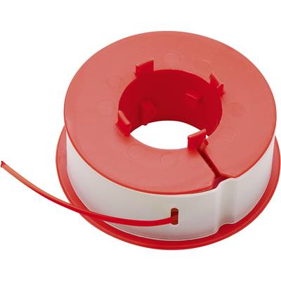 Bobina di plastica rossa con nastro di plastica rosso sporgente.