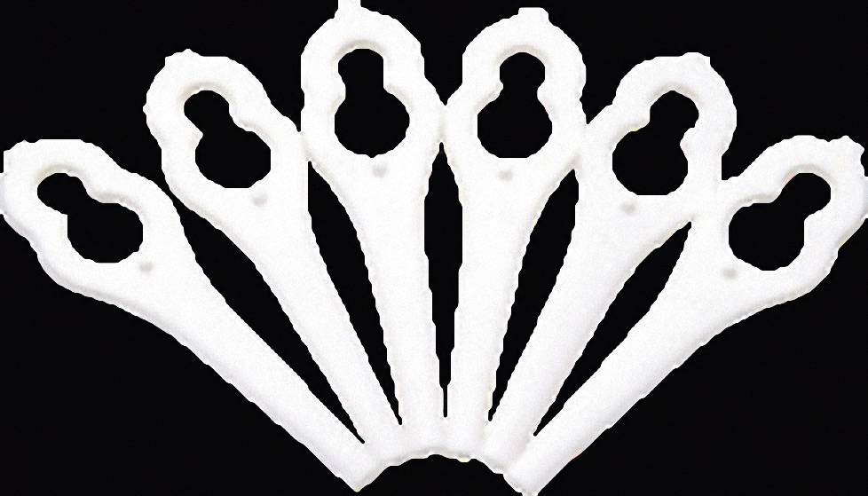 Sei spazzole interdentali bianche in plastica disposte a ventaglio su uno sfondo nero. Sono utilizzate per la pulizia degli spazi tra i denti.
