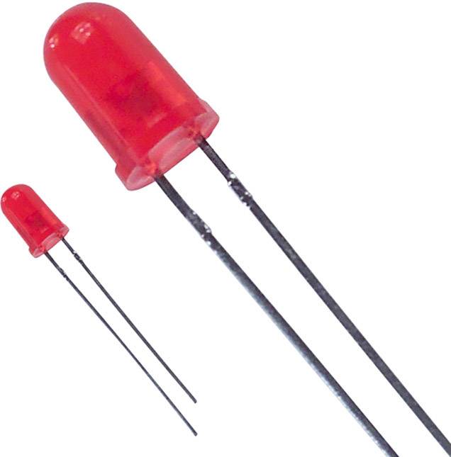 Due LED rosse con attacchi metallici, una in primo piano decisamente più grande, l'altra più piccola sullo sfondo.