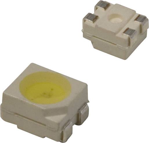 Due LED SMD in configurazione circolare, una vista dall'alto e una dal lato, con involucro bianco e area luminosa giallastra.