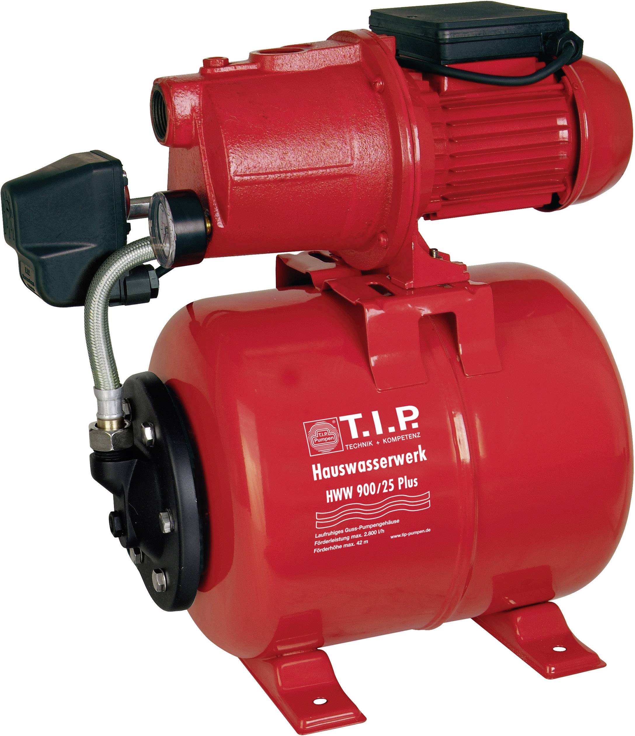 Pompa per impianto idrico domestico 'T.I.P. HWW 900/25 Plus', composta da serbatoio a pressione e motore, utilizzata per la movimentazione dell'acqua.